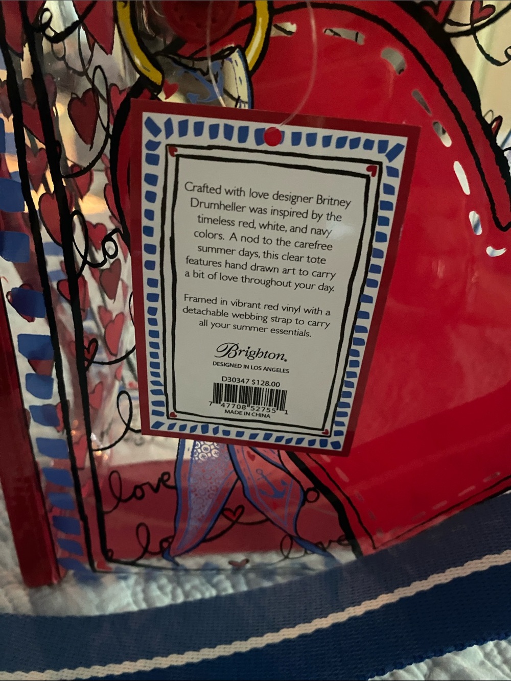 Brighton stripedRed Heart Clear Tote with Blue Stripe Strap carefree summer days - Picture 2 of 5